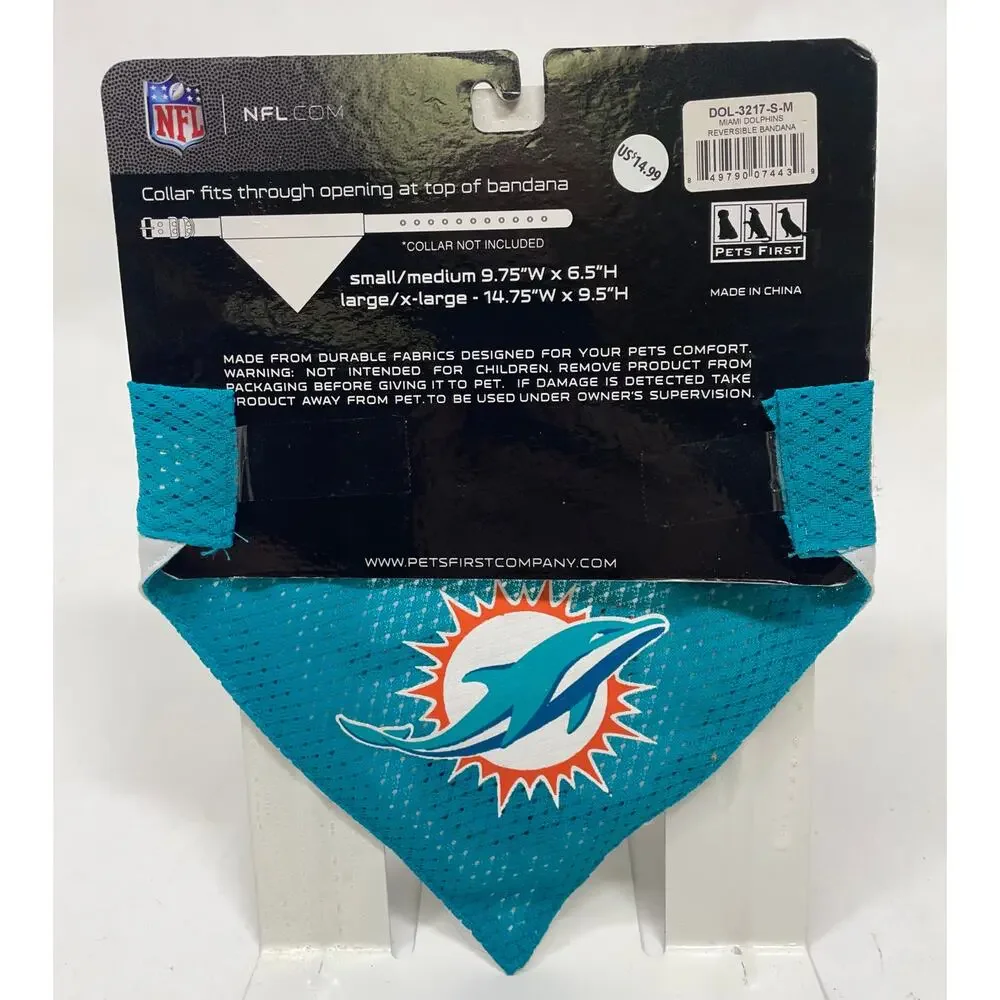 Official Miami Dolphins NFL Bandana Pet Wear - Dog - SM/MED - Reversible NEW